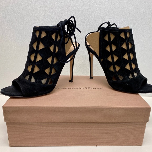 GIANVITO ROSSI BLACK SUEDE CUTOUT MAXINE SANDALS SIZE 38.5 - Picture 3 of 5